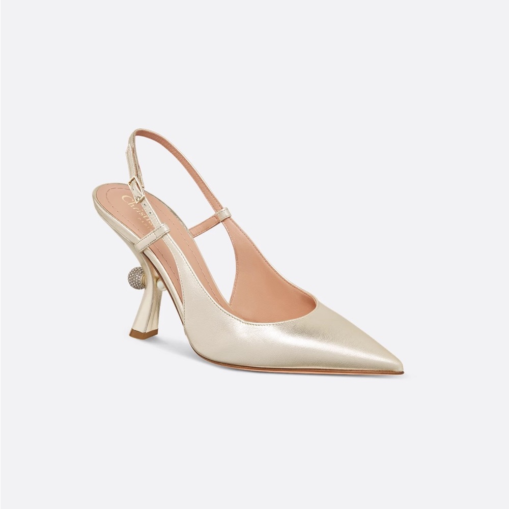 New Christian Dior Tribales Slingback Pump Gold-Tone Laminated Lambskin size 6.5